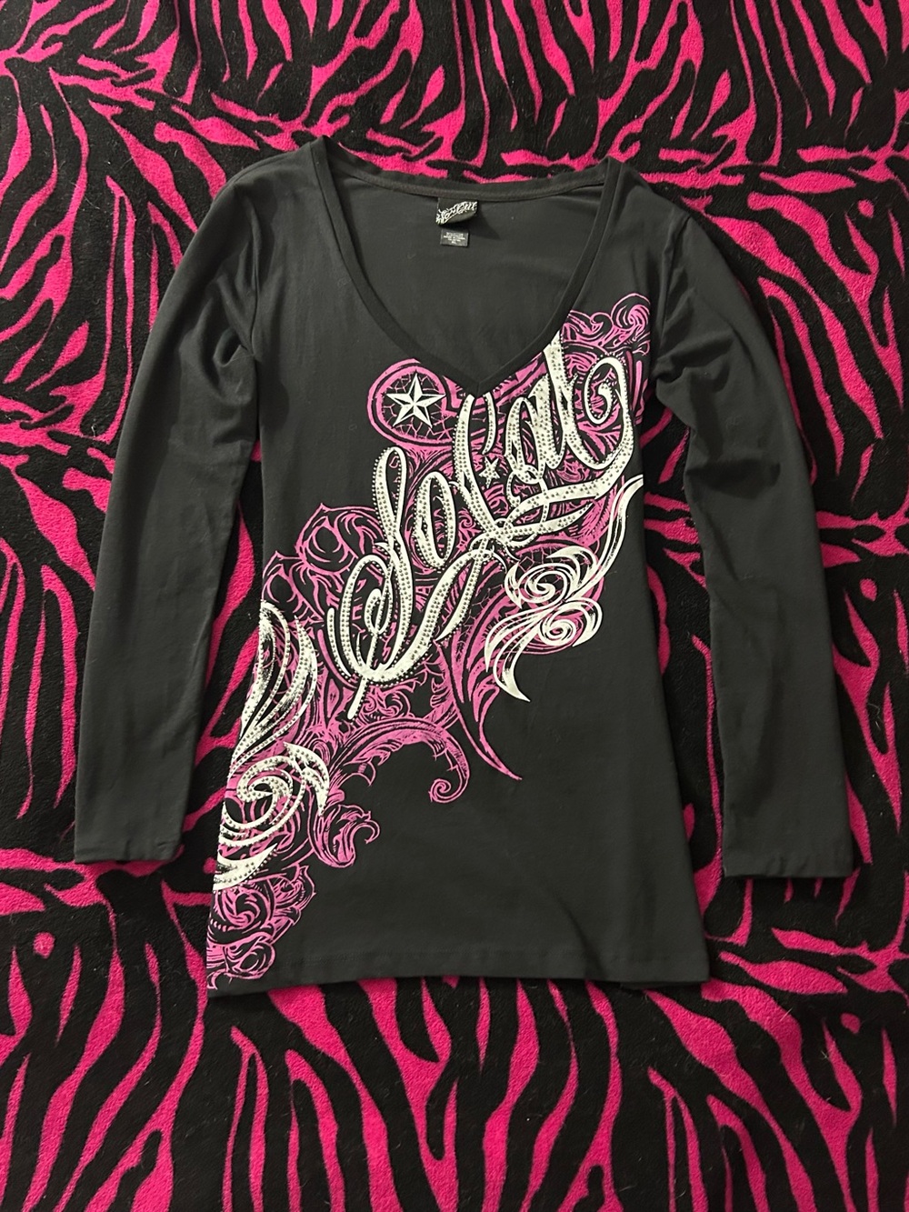Y2k grunge goth rare 2000s affliction SoCal Rhinestone long sleeve